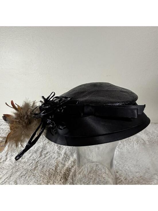 Vintage Clover Lane Black Feather Cocktail Hat Pillbox 50s 60s